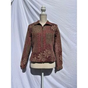 Christopher Banks Tapestry Floral Print Zip Up Jacket Coat S Small Burgundy